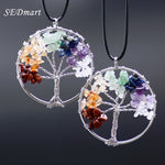 SEDmart Women Rainbow 7 Chakra  Tree Of Life Quartz Pendant Necklace Multicolor Wisdom Tree Natural Stone Necklace