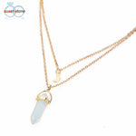 SUSENSTONE Women Multilayer Irregular Crystal Opals Pendant Necklace Choker Chain