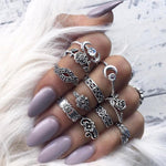11pcs/Set Women Bohemian Vintage Silver Stack Rings Above Knuckle Blue Rings Set Totems 11 piece suit Combination suit Ring #45