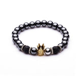 Charm Natural stone bracelets High quality Golden&Black Crown Dumbbells Men's bracelets Hematite Beads Bracelet For Women Men