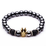 Charm Natural stone bracelets High quality Golden&Black Crown Dumbbells Men's bracelets Hematite Beads Bracelet For Women Men