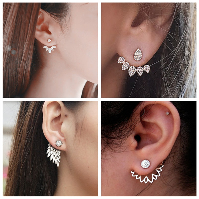 H23 New Imitation Pearl Heart Crystal Flower Leaf Angel Wings Geometry Stud Earrings For Women Statement Ear Jewelry Wholesale