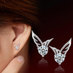 2017 fashion lady silver cute angel wings crystal earrings wholesale
