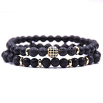 HYHONEY 2pc/sets Natural stone Bracelet men Micro Pave CZ 8mm Disco Ball Charms Bracelets for women Men jewelry viking bijoux