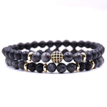 HYHONEY 2pc/sets Natural stone Bracelet men Micro Pave CZ 8mm Disco Ball Charms Bracelets for women Men jewelry viking bijoux