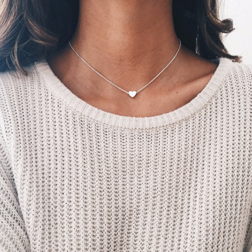 Tiny Heart Choker Necklace for Women gold Silver Chain Smalll Love Necklace Pendant on neck Bohemian Chocker Necklace Jewelry