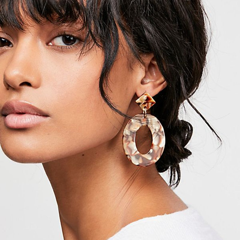 2018 Fashion ZA Jewelry Acrylic Resin Oval Dangle Earrings For Women Geometry Big Circle Tortoiseshell Earrings Acetate Brincos