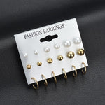 MissCyCy Fashion 12 pair/set Women Square Crystal Heart Stud Earrings for Women Piercing Simulated Pearl Flower Earrings