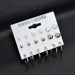 MissCyCy Fashion 12 pair/set Women Square Crystal Heart Stud Earrings for Women Piercing Simulated Pearl Flower Earrings