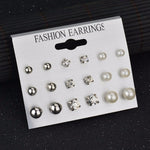 MissCyCy Fashion 12 pair/set Women Square Crystal Heart Stud Earrings for Women Piercing Simulated Pearl Flower Earrings
