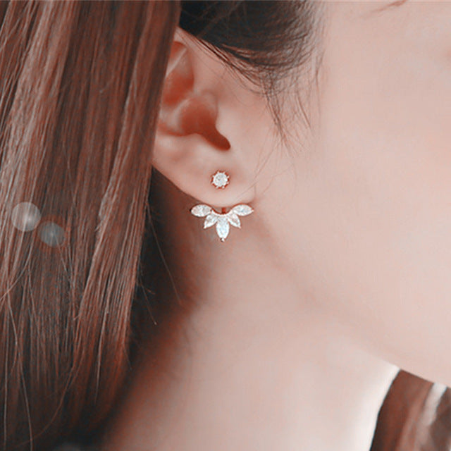 Crystal Flower drop Earrings For Women fashion Jewelry Double Sided Gold Silver earrings gift for party best friend A55