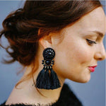 E0502 Bohemian Long Statement Tassel Drop Earrings Luxury Resin Beads Tassel Earrings For Women 7 Color Choice Dangle Earrings