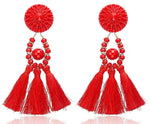 E0502 Bohemian Long Statement Tassel Drop Earrings Luxury Resin Beads Tassel Earrings For Women 7 Color Choice Dangle Earrings