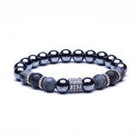 Charm Natural stone bracelets High quality Golden&Black Crown Dumbbells Men's bracelets Hematite Beads Bracelet For Women Men
