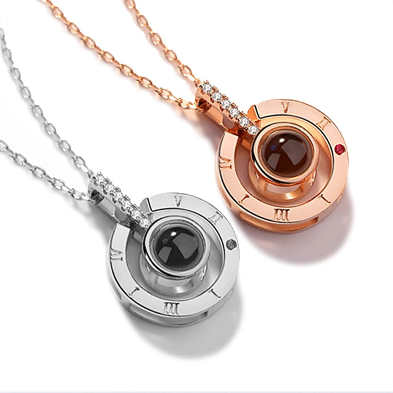 2018 New Arrival Rose Gold&Silver 100 languages I love you Projection Pendant Necklace Romantic Love Memory Wedding Necklace