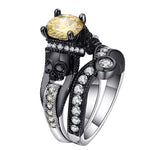 Ufooro Skull Ring Set For Women Men Punk Style Fashion Jewelry Charm Black Round Cubic Zirconia evil Skeleton Ring Set For Party