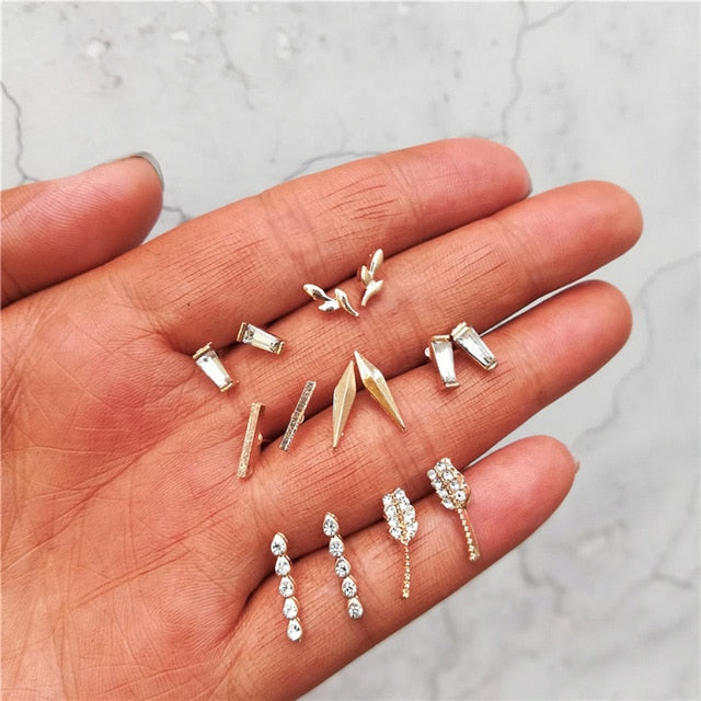 Vintage Geometric Stud Earrings Set For Women Girls 2018 Fashion Bead Stone Flower Small Earrings Boucle d'oreille Femme Gifts