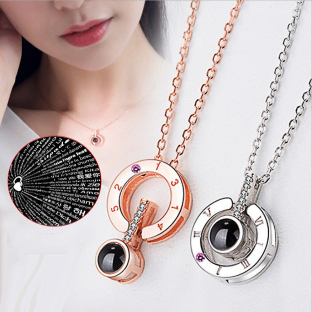 Free Fan New Hot 100 Languages Projection I Love You Pendant Necklace For Women Romantic Choker Necklace Love Wedding Gift