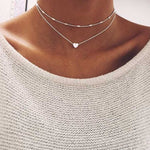 FAMSHIN Fashion Gold Silver Color Jewelry Love Heart Necklaces & Pendants Double Chain Choker Necklace Collar Women Jewelry Gift