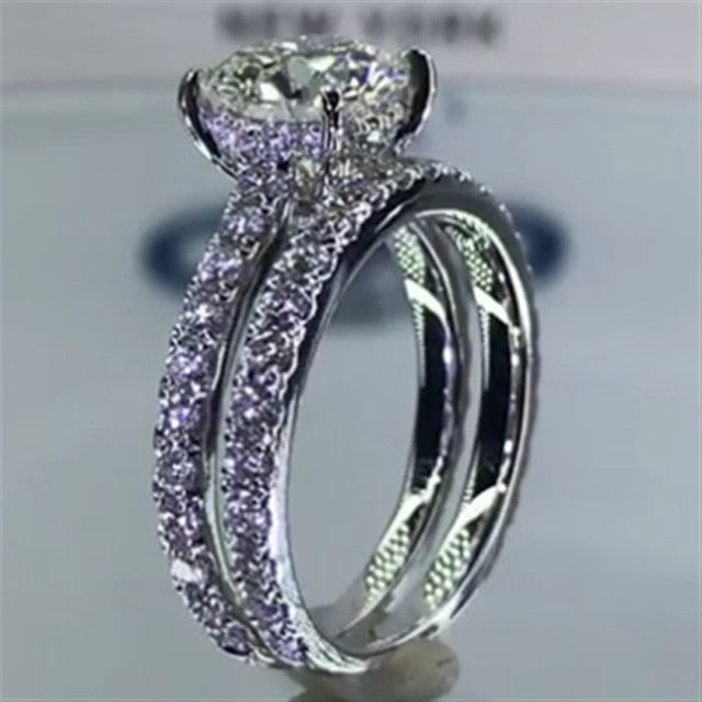 INBEAUT New Trendy Sparkling Round Cut Zircon Ring Set Women Fashion Brilliant Shiny Stone Wedding Rings Teen Girls 2 Colors