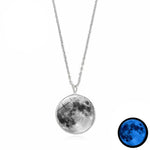 Glow In The Dark Moon Necklace 14mm Galaxy Planet Glass Cabochon Pendant Necklace Silver Chain Luminous Jewelry Women Gifts