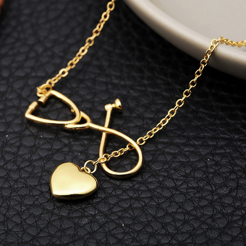 New Love Heart Shape Necklaces for Women Medical Stethoscope Y Chain Gold/Silver Neckalce Fashion Jewelry Dropshipping Bijoux