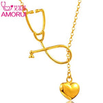 New Love Heart Shape Necklaces for Women Medical Stethoscope Y Chain Gold/Silver Neckalce Fashion Jewelry Dropshipping Bijoux