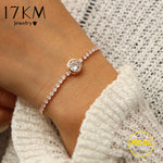 17KM New Round Tennis Bracelet For Women Rose Gold Silver Color Cubic Zirconia Charm Bracelets & Bangles Femme Wedding Jewelry