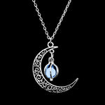 FAMSHIN 2019 New Hot Moon Glowing Necklace,Gem Charm Jewelry,Silver Plated,Women Halloween Hollow Luminous Stone Necklace Gifts
