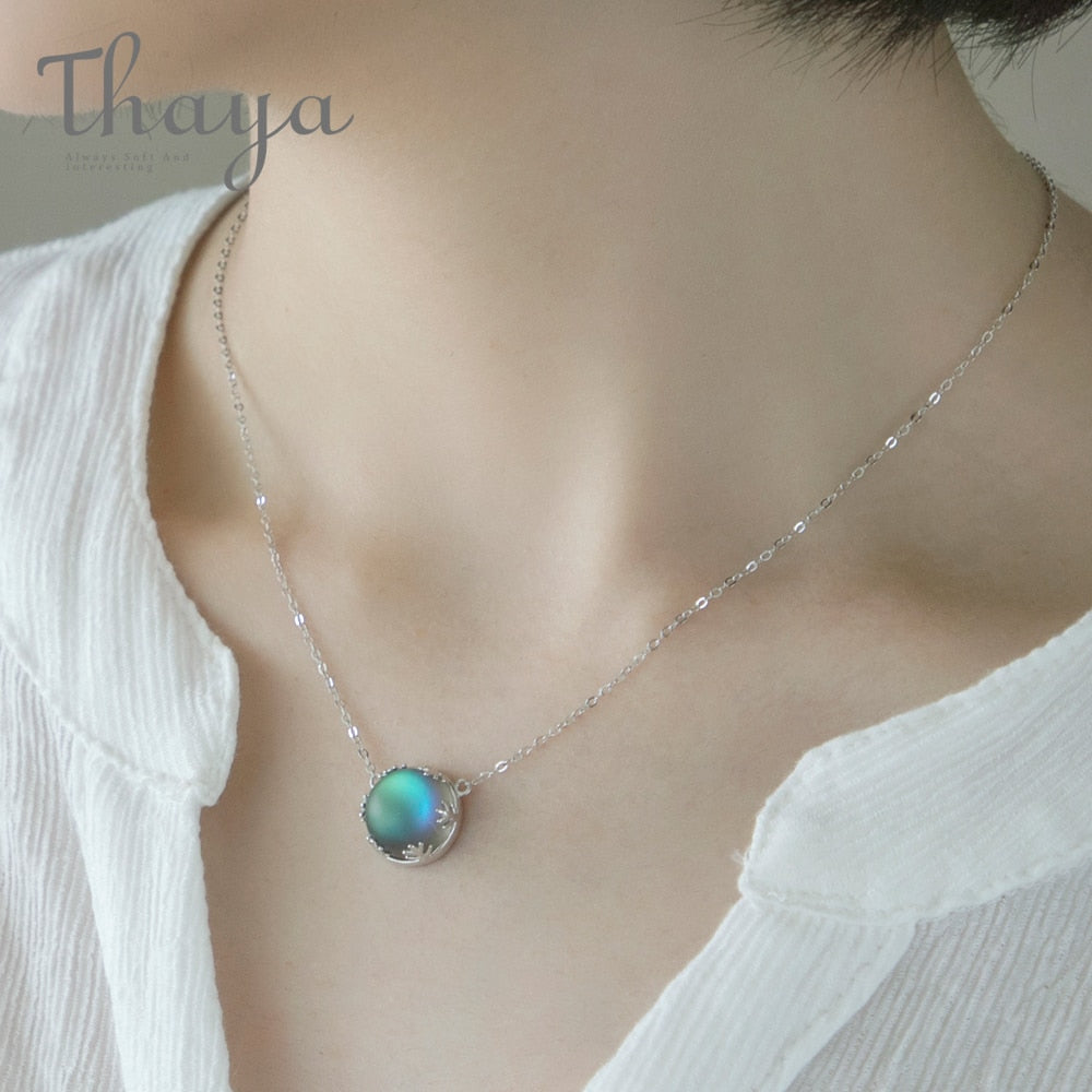 Thaya Aurora Necklace Halo Crystal Gemstone s925 Silver Scale Light Forest Women Pendant Necklace Elegant fashion Grils Jewelry
