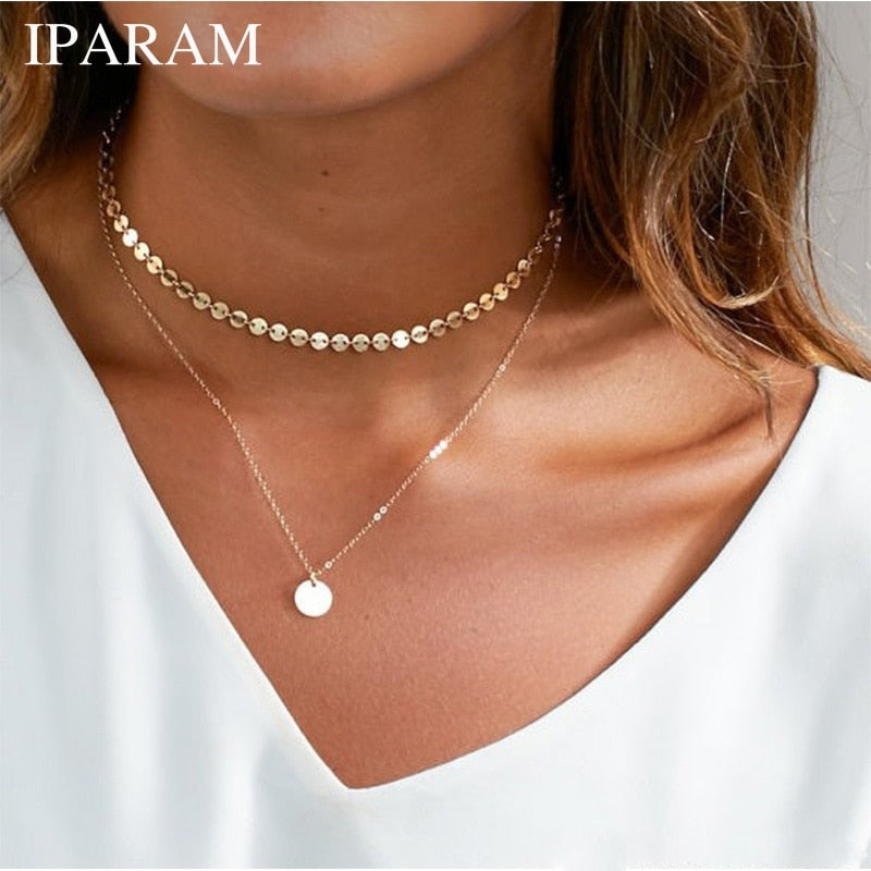 IPARAM Bohemian Golden Coin Multilayer Necklace 2019 Retro Layered Handmade Woman Choker Collar Necklace Jewelry Gift